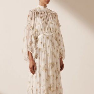 JULIETA LONG SLEEVE BACKLESS TIERED MIDI DRESS